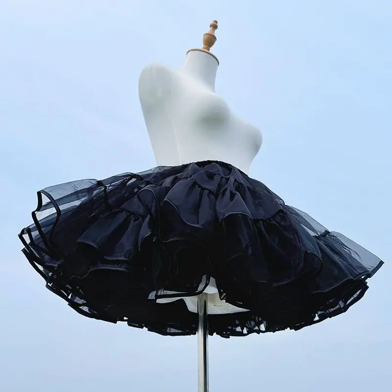 Lolita Boneless Crinoline Petticoat Black Ultra Poof Soft Mesh Short Skirt Flight Heaven Underskirt for Kawaii Style 25-45cm