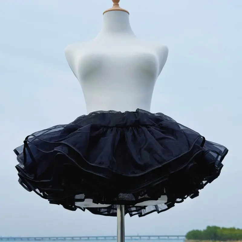 Lolita Boneless Crinoline Petticoat Black Ultra Poof Soft Mesh Short Skirt Flight Heaven Underskirt for Kawaii Style 25-45cm