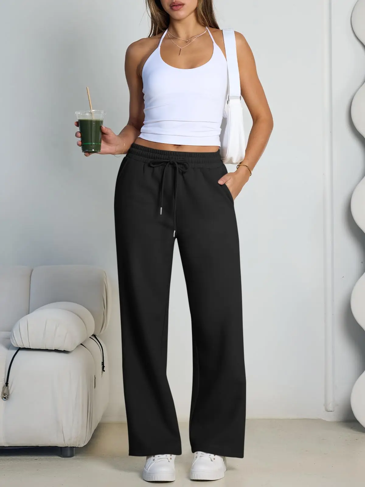 2026 New Harajuku Wide Leg Sweatpants Women Streetwear Baggy Oversize Gray Sports Pants Woman Drawstring Casual Joggers Trousers