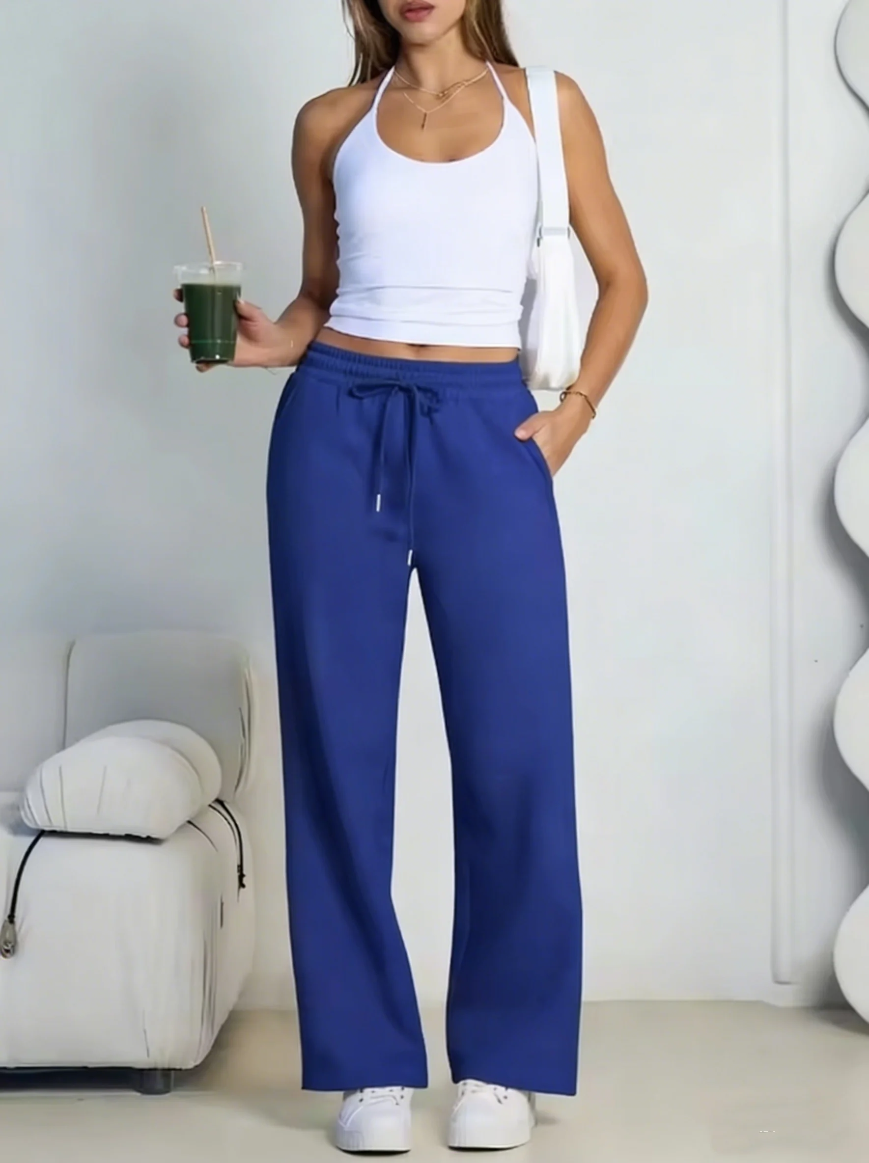 2026 New Harajuku Wide Leg Sweatpants Women Streetwear Baggy Oversize Gray Sports Pants Woman Drawstring Casual Joggers Trousers