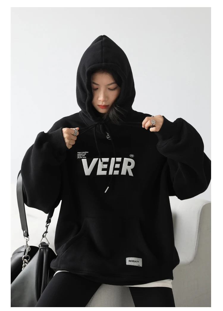 CHIC VEN New Women Sweatshirts Loose Casual Retro Hooded Plush Thick Oversized Female Jacket Pullover Coat Autumn Winter 2025