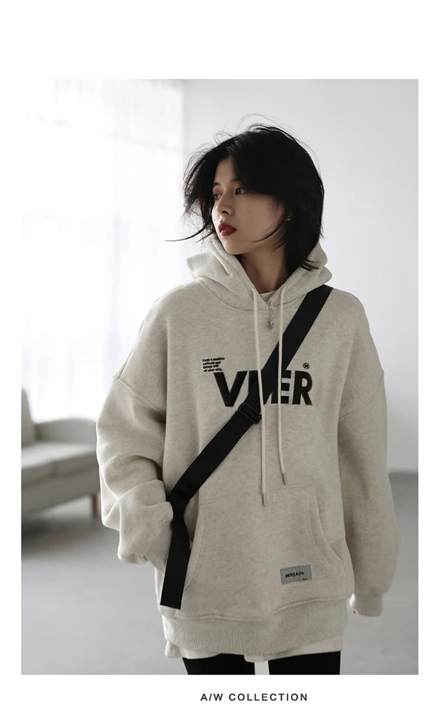 CHIC VEN New Women Sweatshirts Loose Casual Retro Hooded Plush Thick Oversized Female Jacket Pullover Coat Autumn Winter 2025