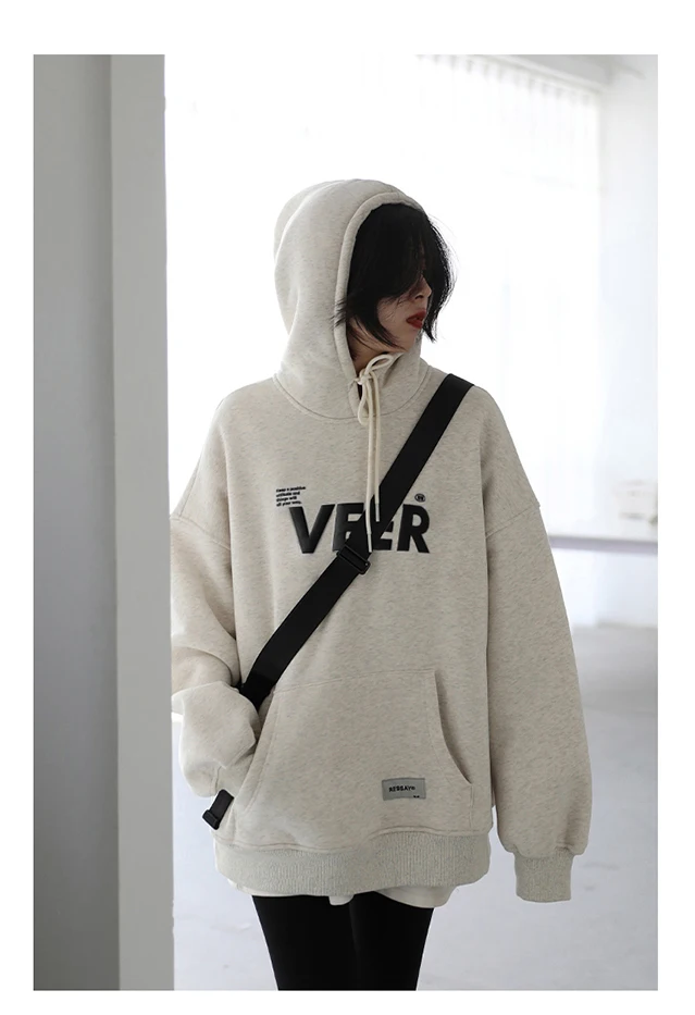 CHIC VEN New Women Sweatshirts Loose Casual Retro Hooded Plush Thick Oversized Female Jacket Pullover Coat Autumn Winter 2025