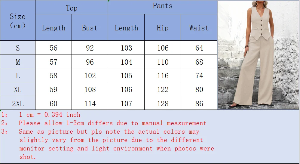 Summer Women 2 Piece Outfit V Neck Button Sleeveless Vest High Waist Wide Leg Pants Casual Matching Set Multi Colors
