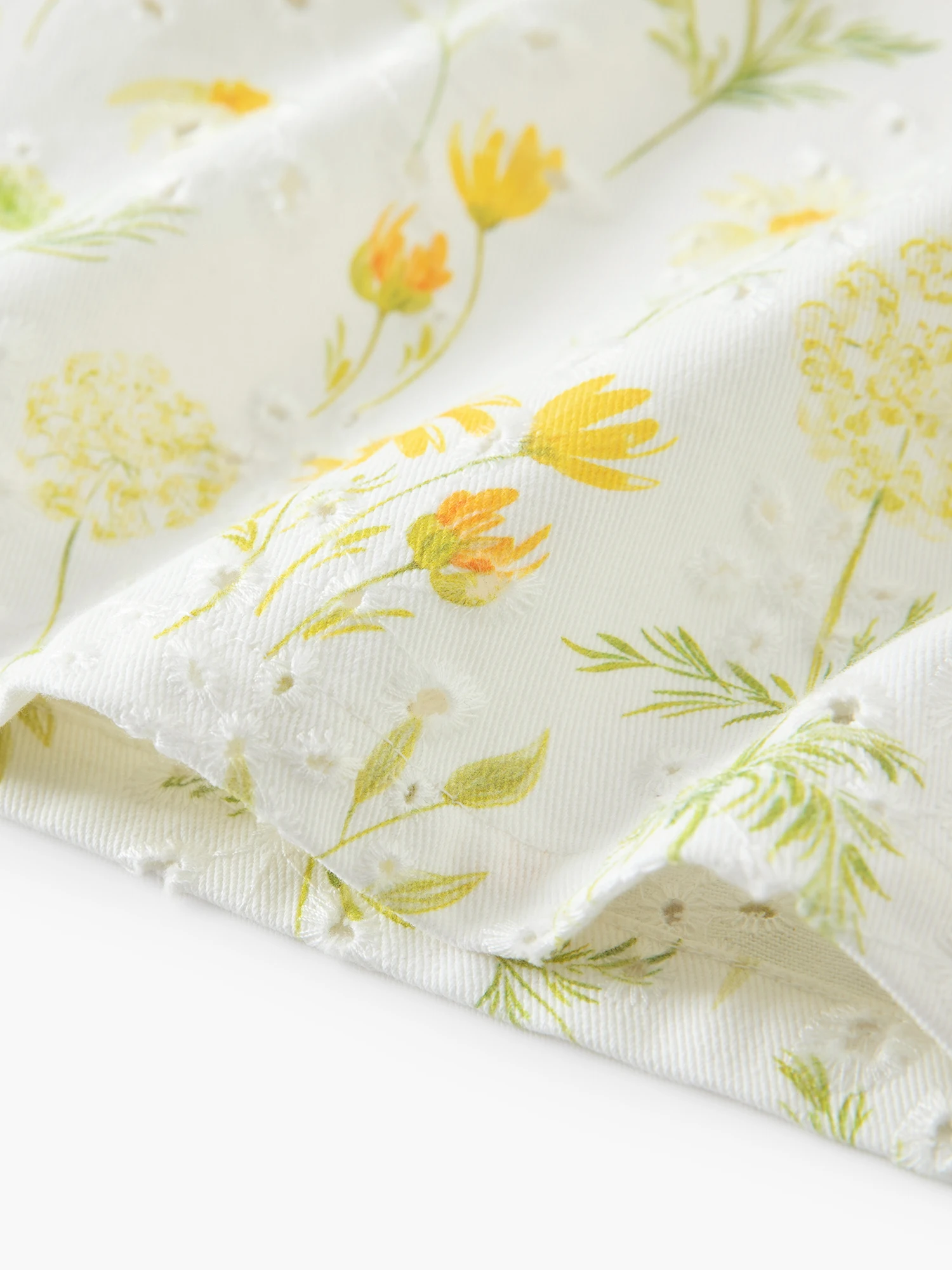 DUSHU 2026 Summer Women High Waist A-Line Mini Skirt 100% Cotton Hollow Out Daisy Print Loose Casual Short Skirt Yellow