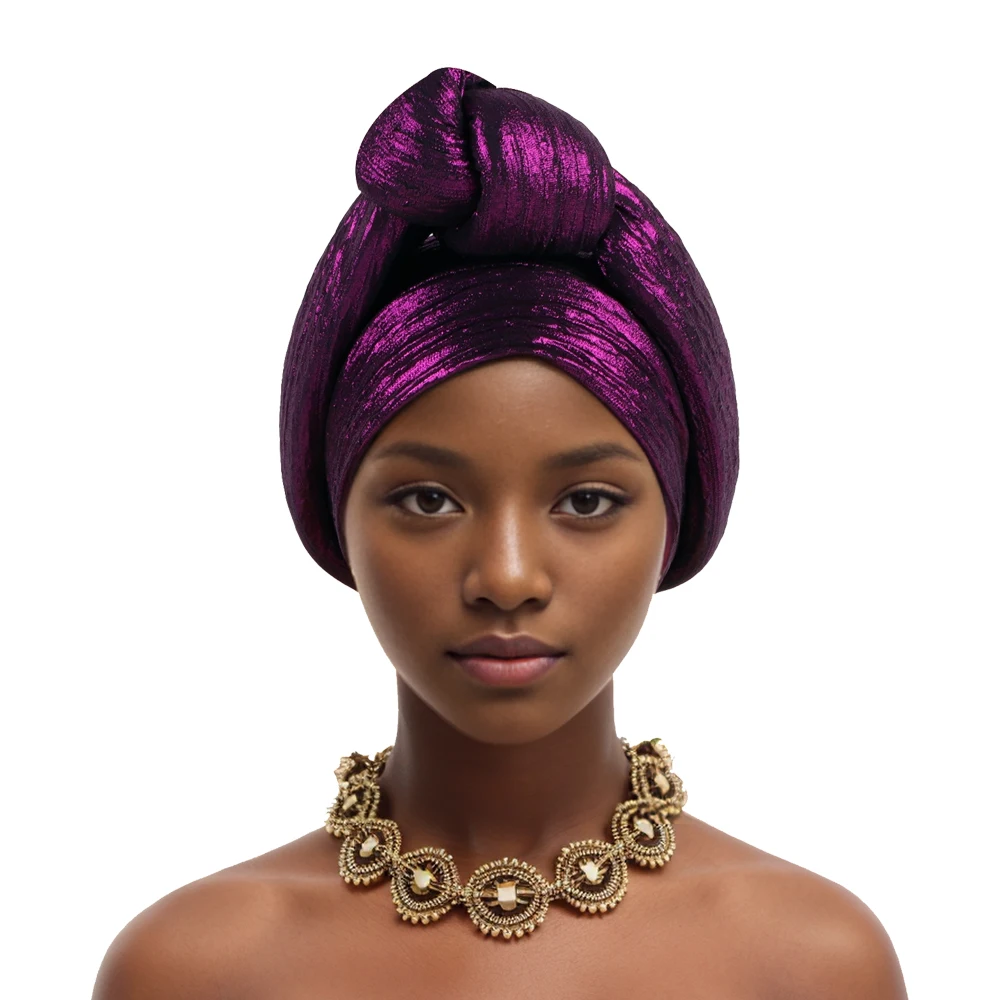 Glitter Fabric Knoted Turban Cap Women's Head Wraps African Auto Gele Headtie Nigeria Party Headwear Turbante Mujer