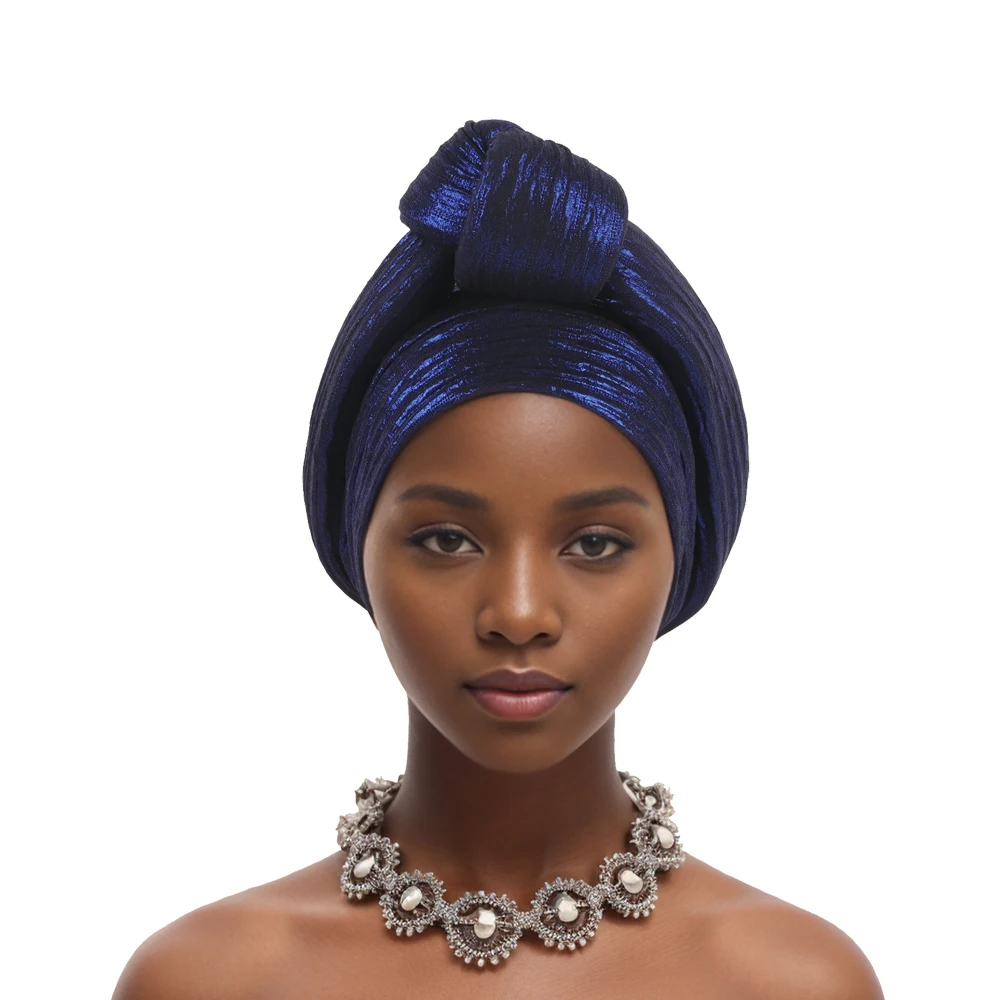 Glitter Fabric Knoted Turban Cap Women's Head Wraps African Auto Gele Headtie Nigeria Party Headwear Turbante Mujer