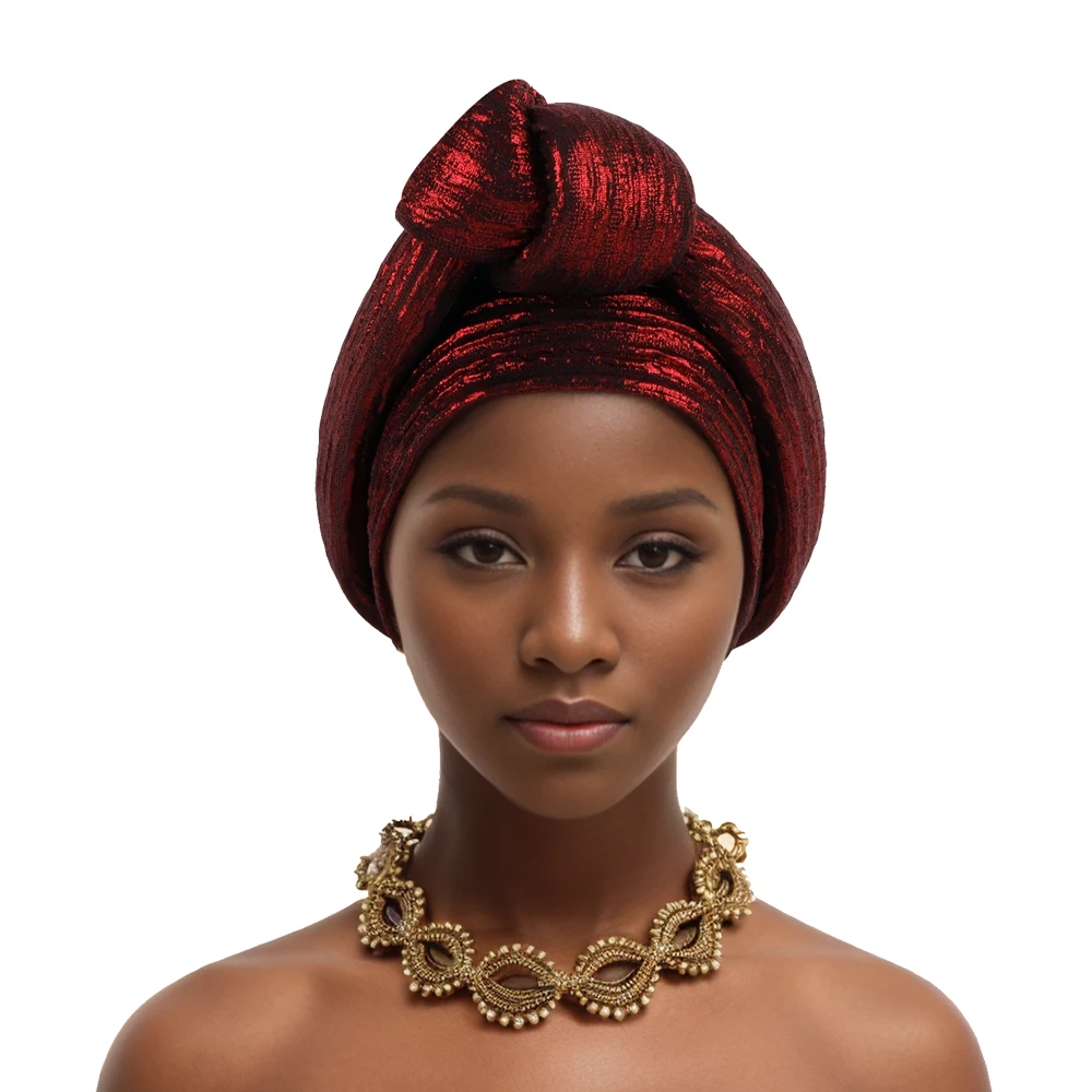 Glitter Fabric Knoted Turban Cap Women's Head Wraps African Auto Gele Headtie Nigeria Party Headwear Turbante Mujer