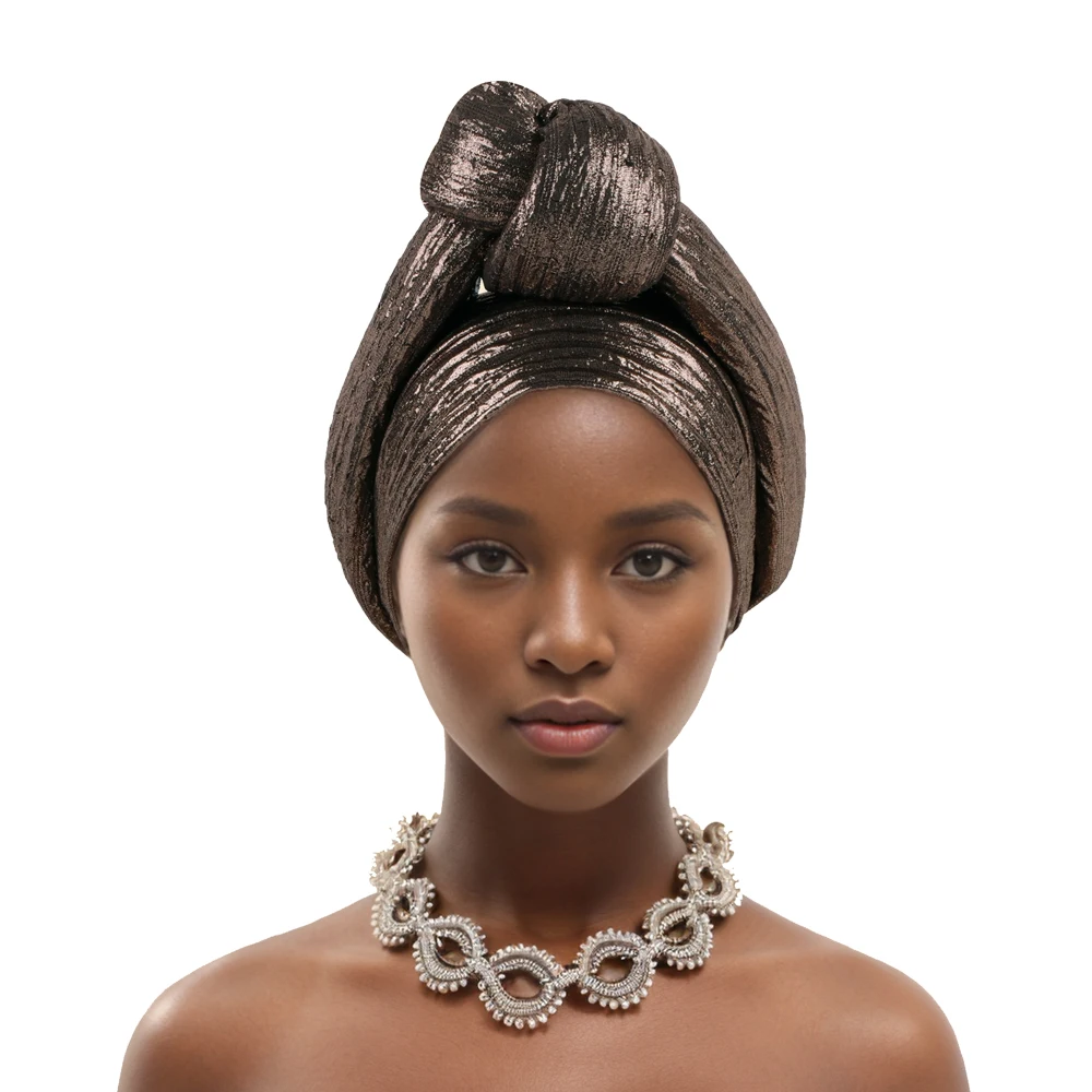 Glitter Fabric Knoted Turban Cap Women's Head Wraps African Auto Gele Headtie Nigeria Party Headwear Turbante Mujer