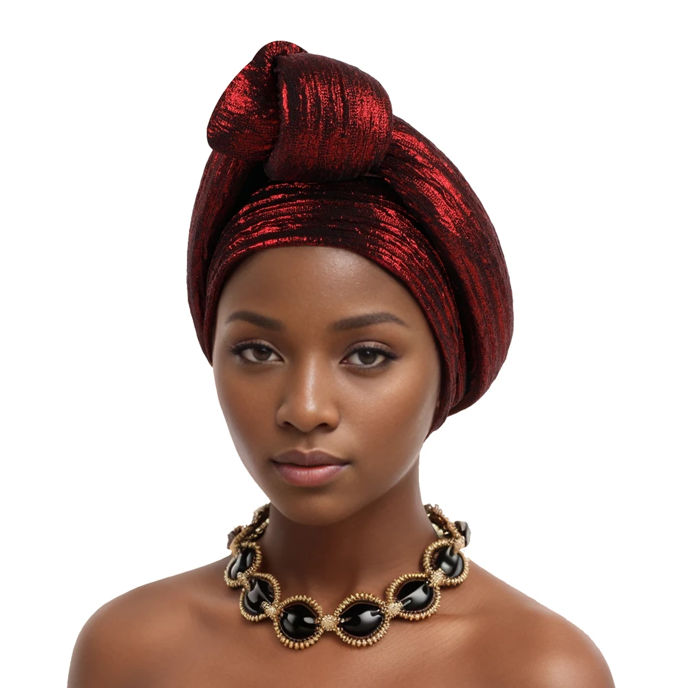 Glitter Fabric Knoted Turban Cap Women's Head Wraps African Auto Gele Headtie Nigeria Party Headwear Turbante Mujer