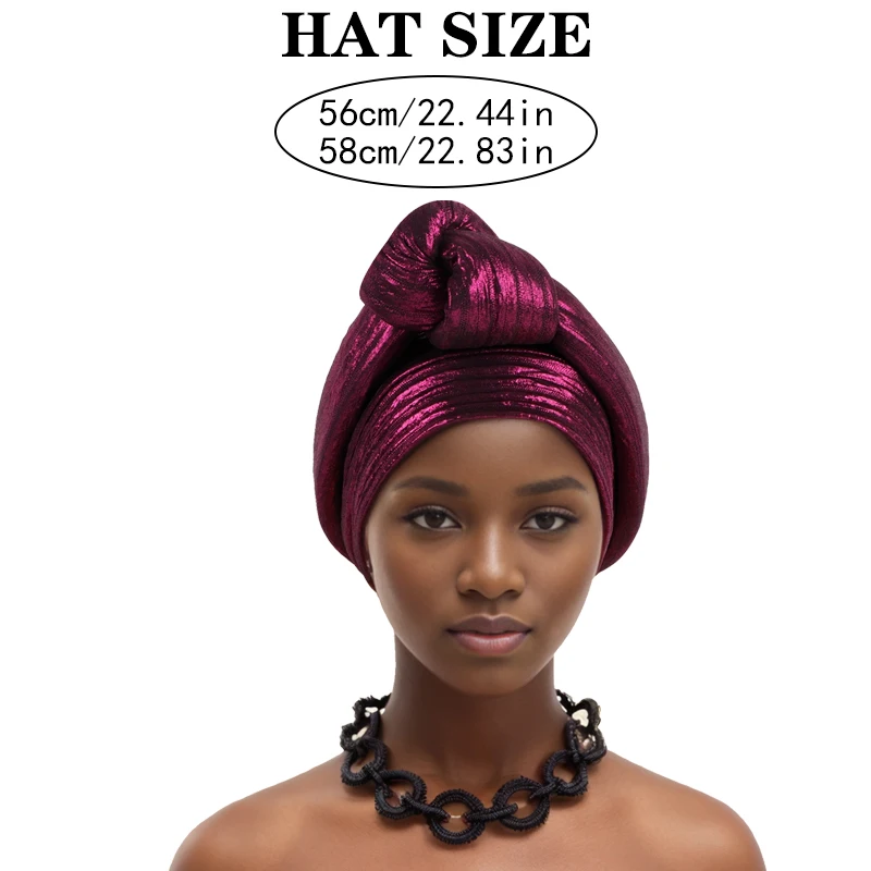 Glitter Fabric Knoted Turban Cap Women's Head Wraps African Auto Gele Headtie Nigeria Party Headwear Turbante Mujer