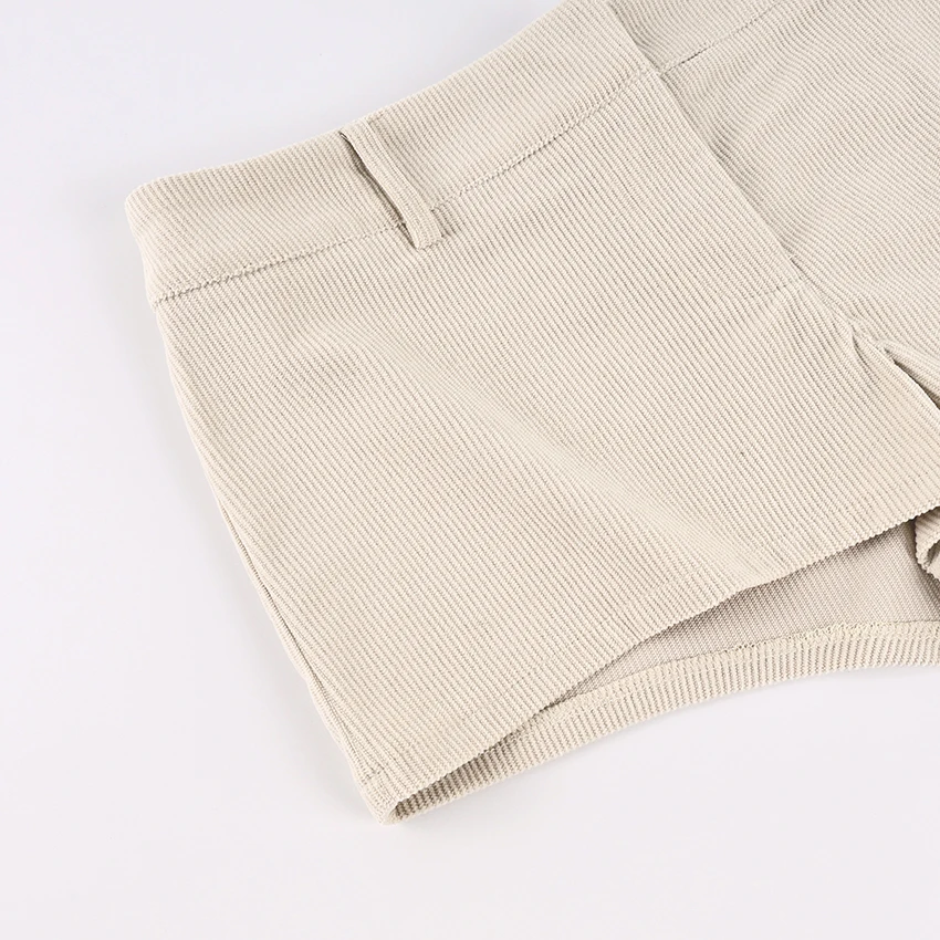 Linad Autumn Sexy Corduroy Mini Pants For Woman 2025 Street Chic Beige Zipper Shorts Fashion Brown High Waist Shorts Female