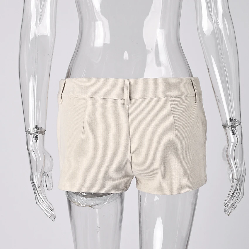 Linad Autumn Sexy Corduroy Mini Pants For Woman 2025 Street Chic Beige Zipper Shorts Fashion Brown High Waist Shorts Female