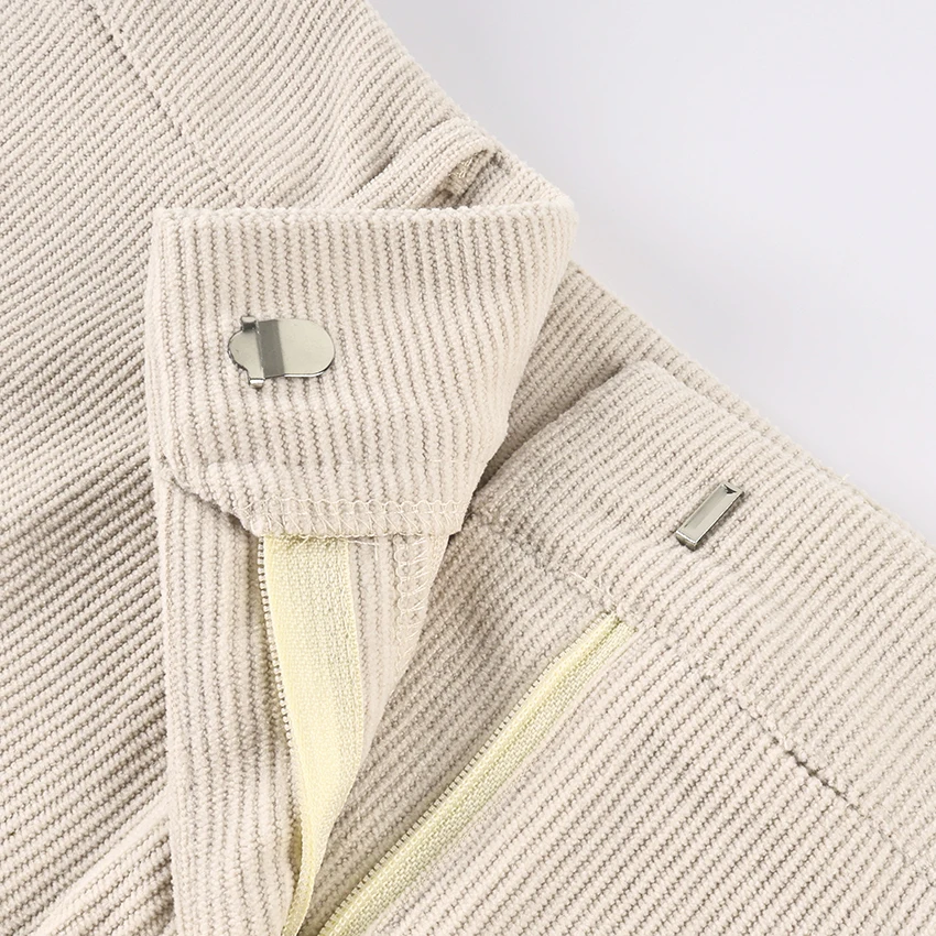 Linad Autumn Sexy Corduroy Mini Pants For Woman 2025 Street Chic Beige Zipper Shorts Fashion Brown High Waist Shorts Female