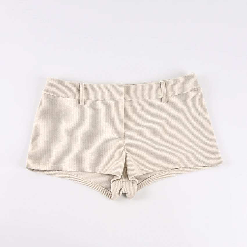 Linad Autumn Sexy Corduroy Mini Pants For Woman 2025 Street Chic Beige Zipper Shorts Fashion Brown High Waist Shorts Female