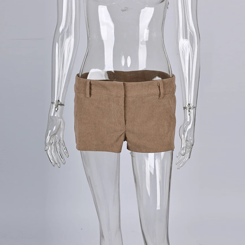 Linad Autumn Sexy Corduroy Mini Pants For Woman 2025 Street Chic Beige Zipper Shorts Fashion Brown High Waist Shorts Female