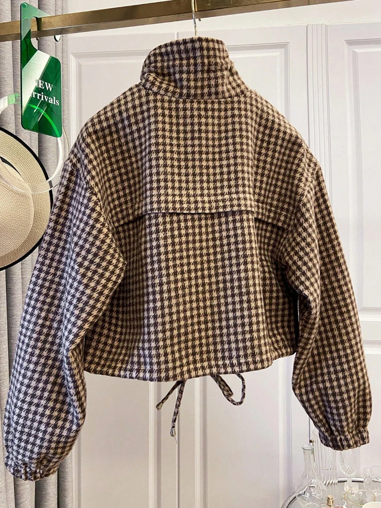 Fall/Winter 2026 New Arrivals: Women's Spring/Fall Casual Houndstooth Cropped Jacket—Fashionable Street Style
