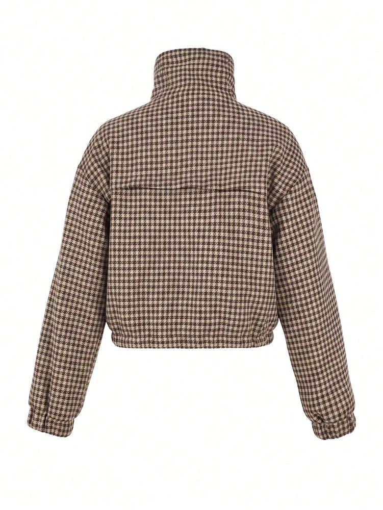 Fall/Winter 2026 New Arrivals: Women's Spring/Fall Casual Houndstooth Cropped Jacket—Fashionable Street Style