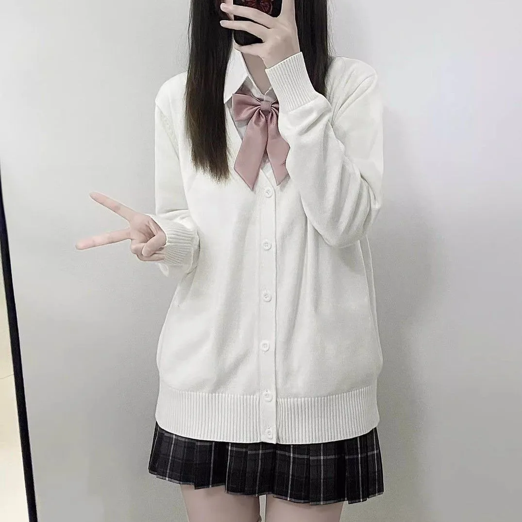 Japanese fashion solid color V-neck knitted sweater,original newJK uniform cardigan top,autumn and winter women's cotton sweater