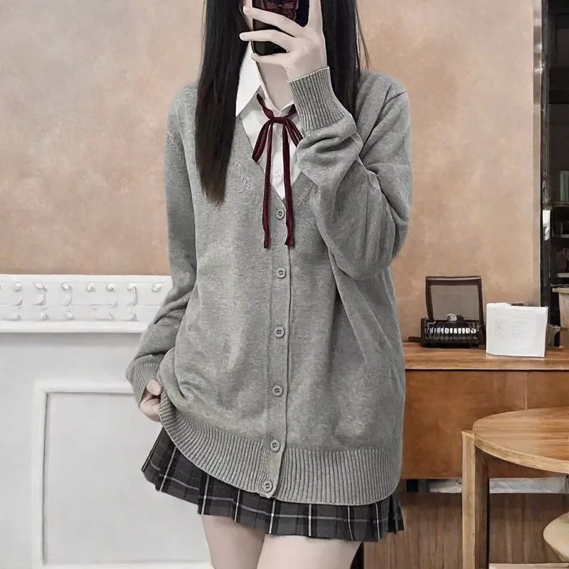 Japanese fashion solid color V-neck knitted sweater,original newJK uniform cardigan top,autumn and winter women's cotton sweater