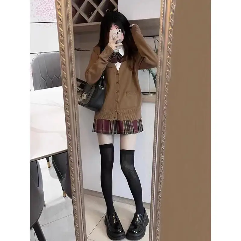 Japanese fashion solid color V-neck knitted sweater,original newJK uniform cardigan top,autumn and winter women's cotton sweater