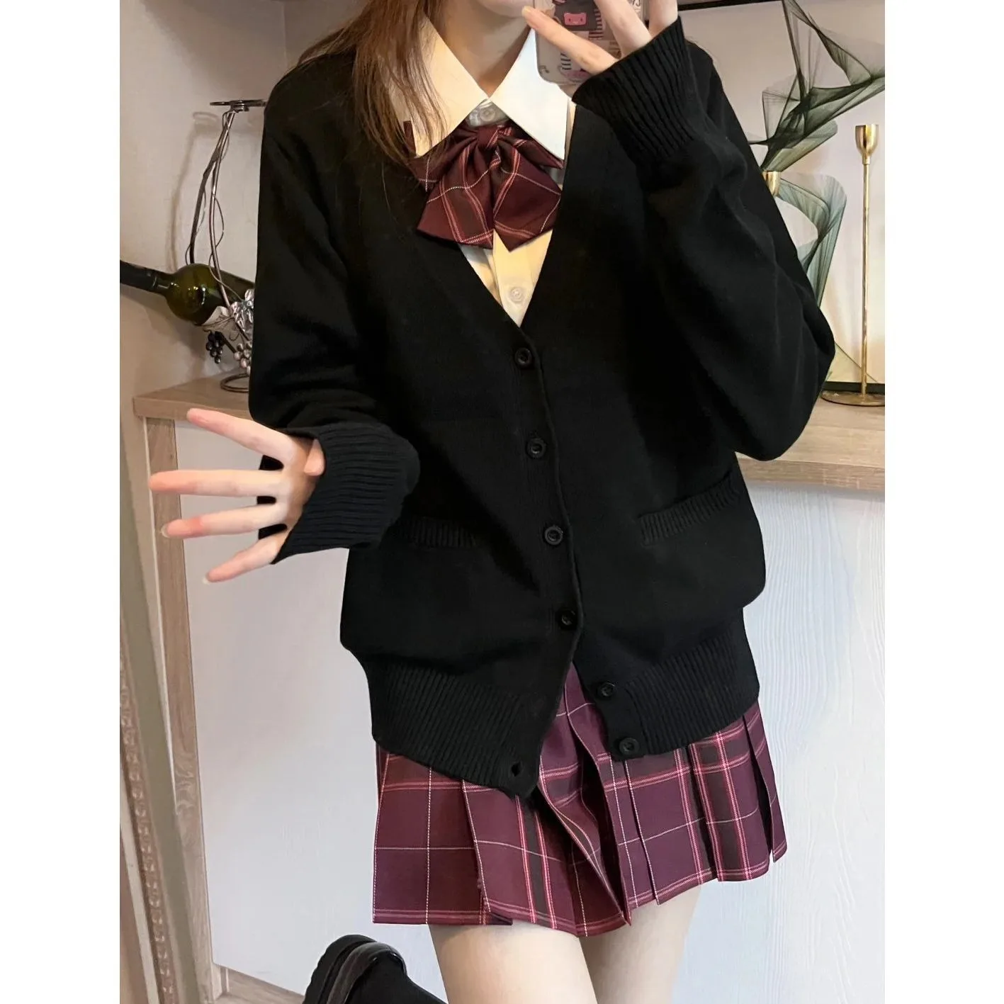 Japanese fashion solid color V-neck knitted sweater,original newJK uniform cardigan top,autumn and winter women's cotton sweater