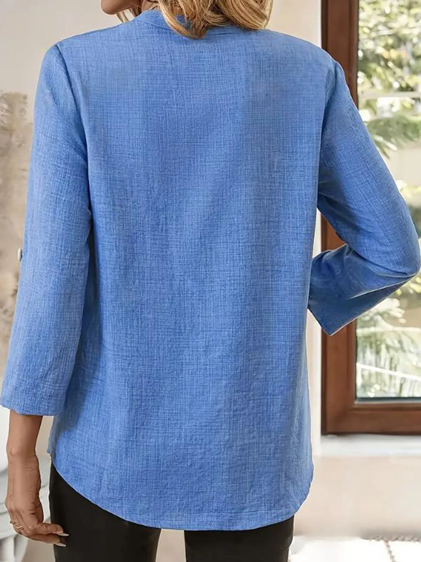 Women's Spring and Summer Fashion Loose Casual Shirt  Retro V-Neck Solid Color Blouse  Elegant Top for Young Women
