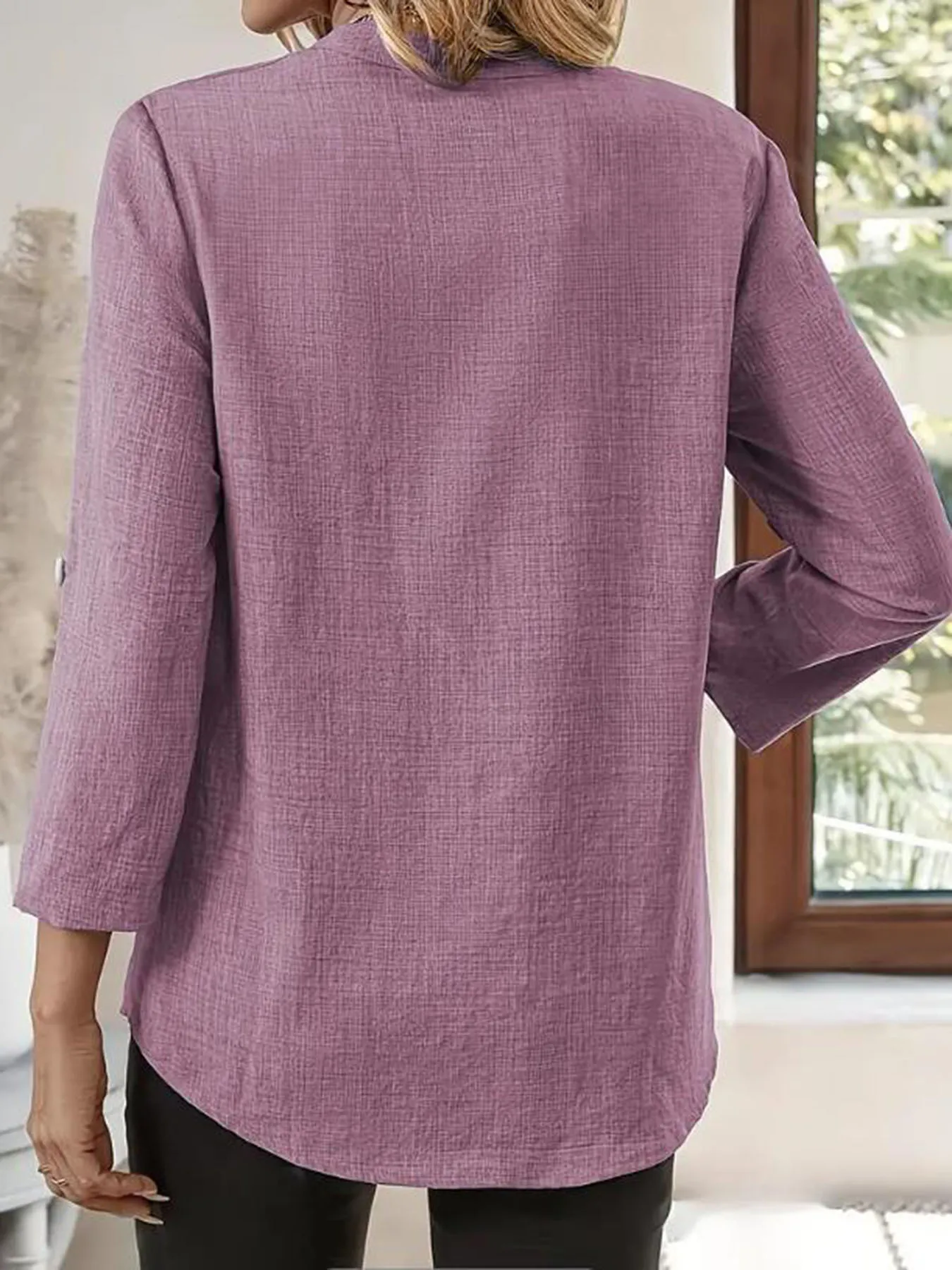 Women's Spring and Summer Fashion Loose Casual Shirt  Retro V-Neck Solid Color Blouse  Elegant Top for Young Women