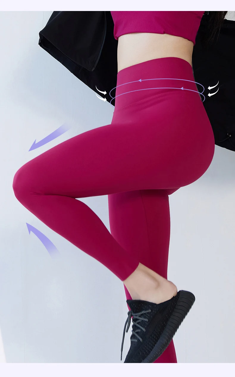 BIVIGAOS Spring Summer New Plum Red 3D Naked Feeling Sharkskin Leggings Women Slim Sexy Sport Yoga Push Up Fitness Leggings