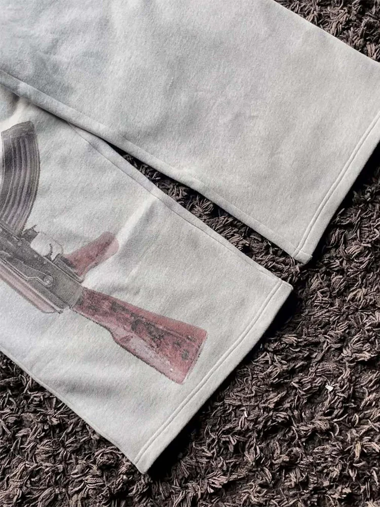 European and American Embroidered Street Couple Double Head Double Waist Pants Personalized Printed Pattern Pants