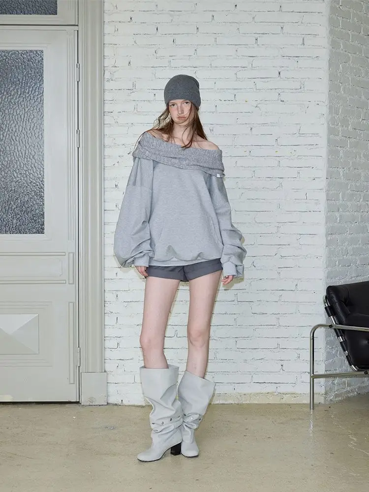 Autumn Knitwear Hooded Casual Oversize Pullovers Women Dual-wear Designer Fashion Off Shoulder Sweater Spring Loose Outwear