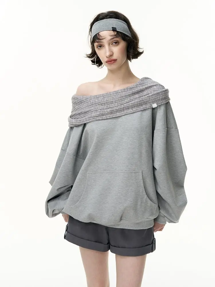 Autumn Knitwear Hooded Casual Oversize Pullovers Women Dual-wear Designer Fashion Off Shoulder Sweater Spring Loose Outwear