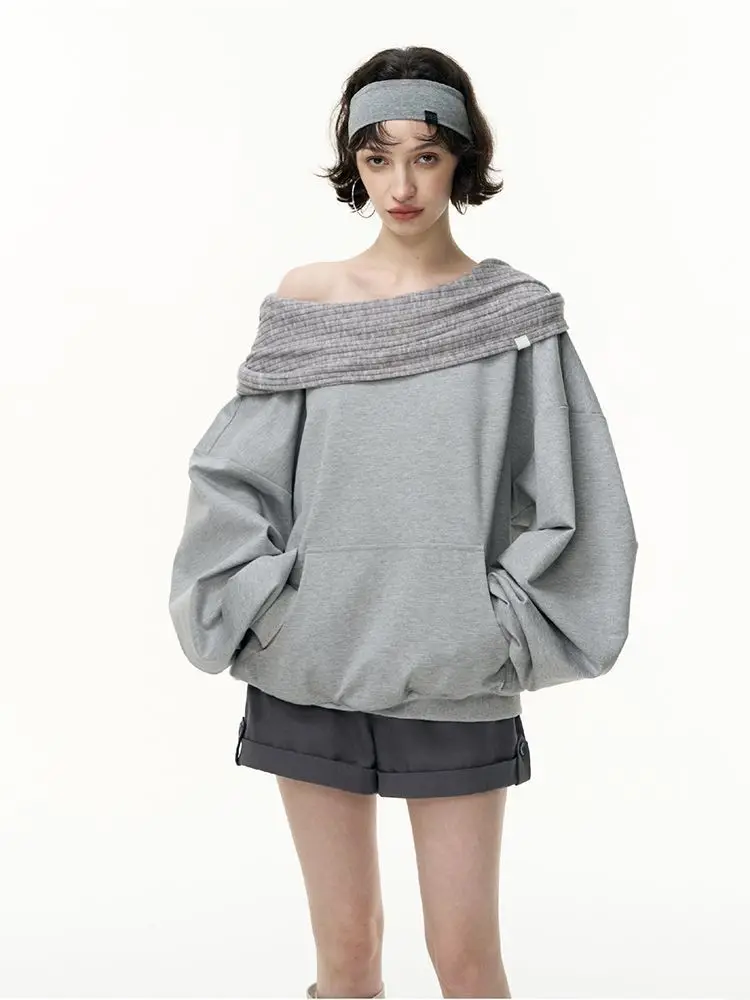 Autumn Knitwear Hooded Casual Oversize Pullovers Women Dual-wear Designer Fashion Off Shoulder Sweater Spring Loose Outwear