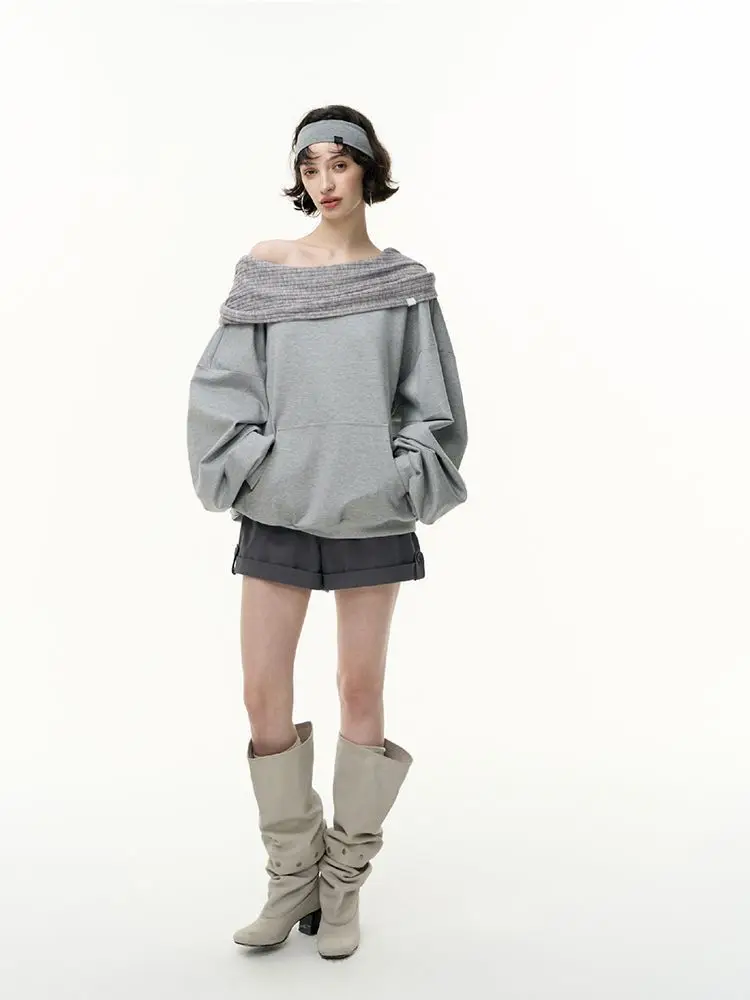 Autumn Knitwear Hooded Casual Oversize Pullovers Women Dual-wear Designer Fashion Off Shoulder Sweater Spring Loose Outwear