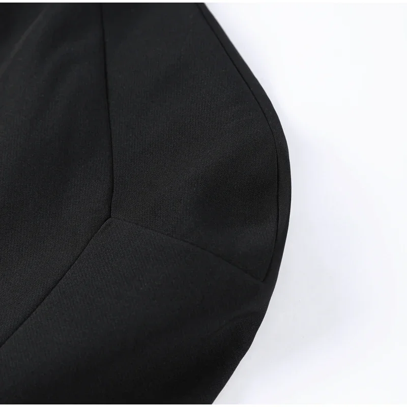 Elegant Women Shawl Cropped Top Shoulder Pads Stand Collar Short Sleeve Black Female T-shirt 2026 Spring Summer Lady Partywear