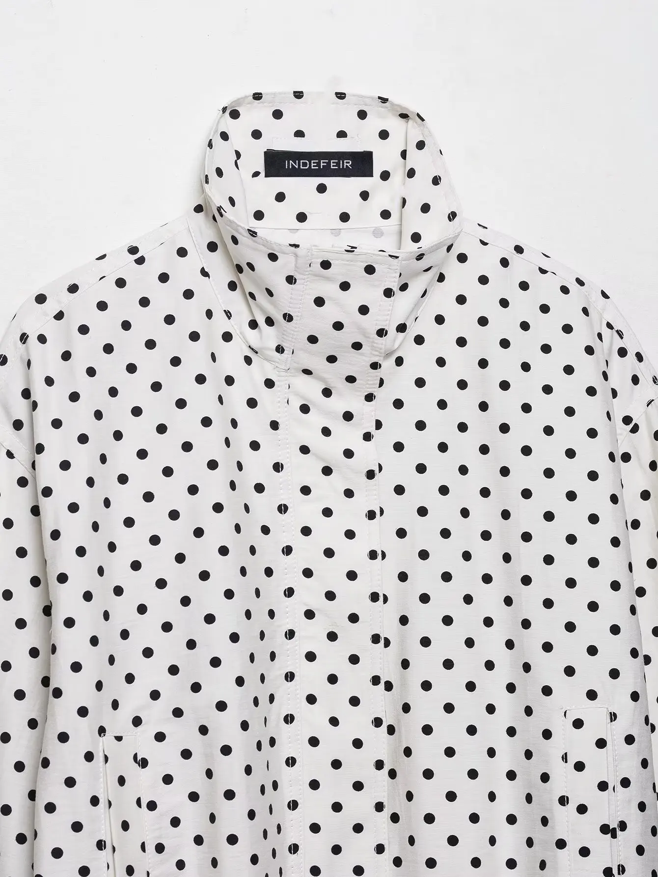 HH Woman Autumn Long Sleeves Turtleneck Zipper With Pockets Drawstring Casual Coats Women Fashion Polka Dot Printed Jacket