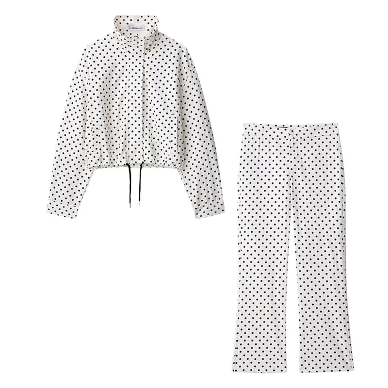 HH Woman Autumn Long Sleeves Turtleneck Zipper With Pockets Drawstring Casual Coats Women Fashion Polka Dot Printed Jacket