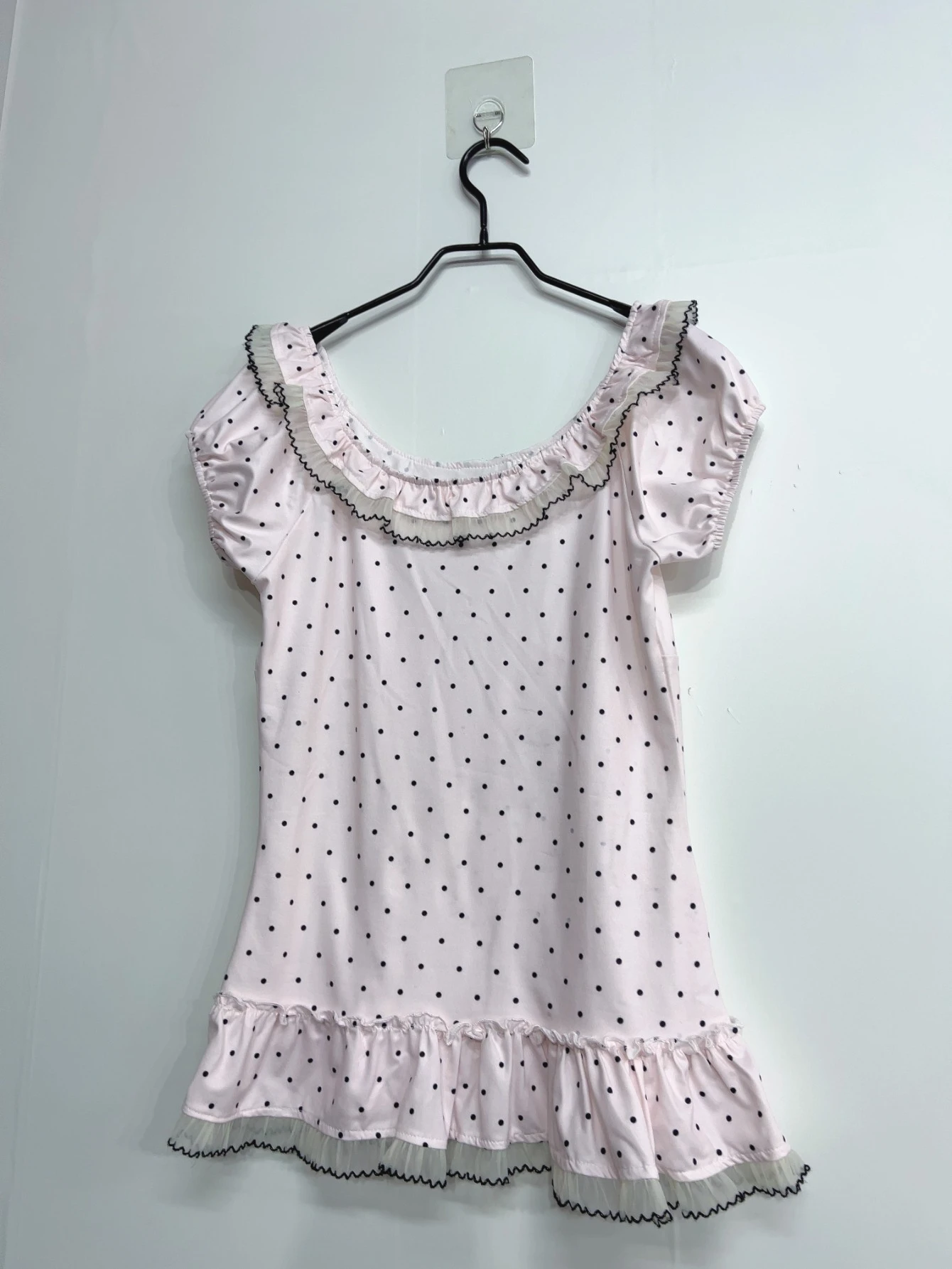 Women Summer Korean Fashion Sweet Bow Tops Vintage Cute Y2K Polka Dot Print Slim Fit Japan Lace Shirt Short Sleeve 2000s Clothes