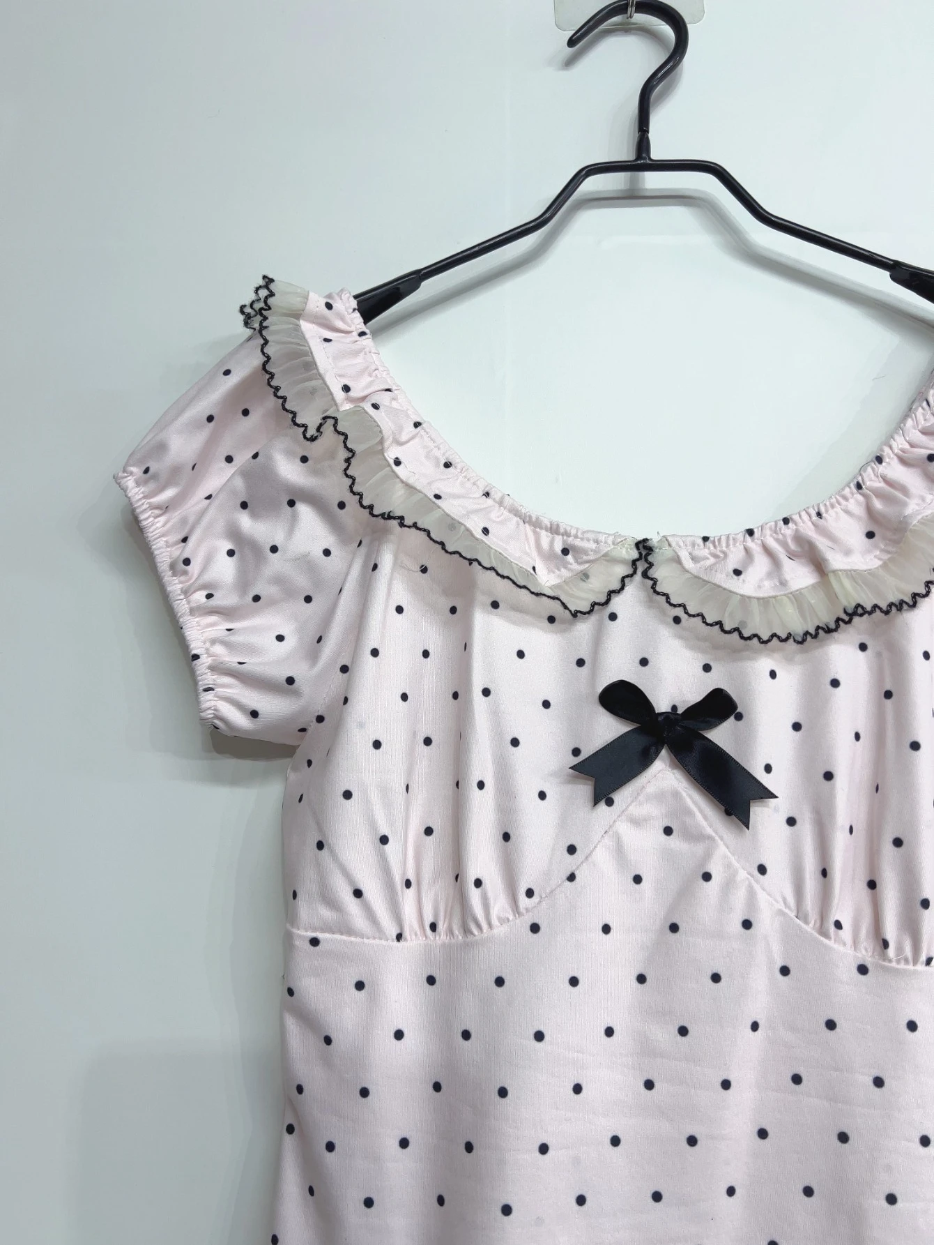 Women Summer Korean Fashion Sweet Bow Tops Vintage Cute Y2K Polka Dot Print Slim Fit Japan Lace Shirt Short Sleeve 2000s Clothes