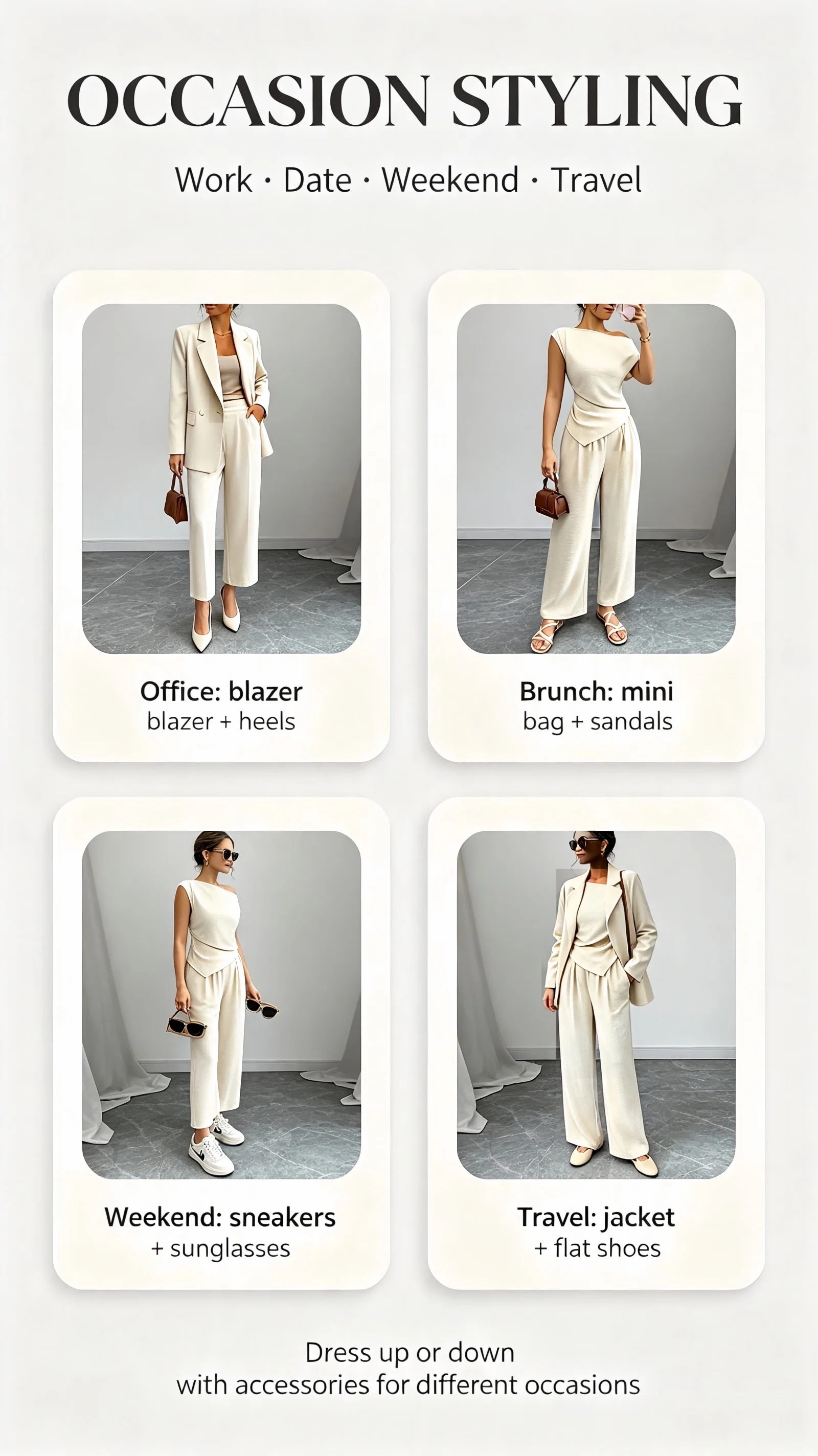 Elegant Pure Color Ladies Asymmetric Top And Wide Leg Pants 2-Piece Set for Commuting Casual Vacations Fashionable New Arrival