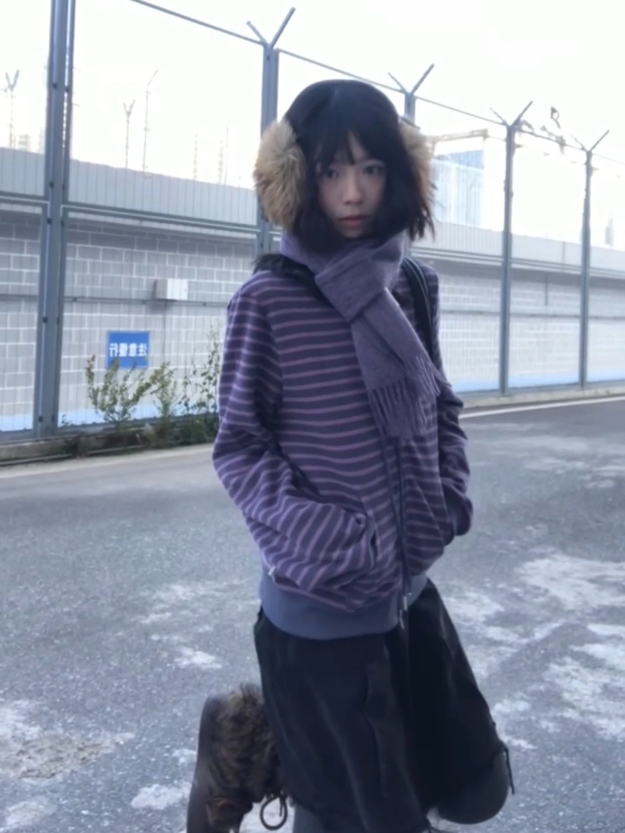Karrram Japanese Y2k Purple Striped Cardigan 2000s Style Turtleneck Knitted Jacket Vintage Harajuku Zipper Knitwear Korean 90s