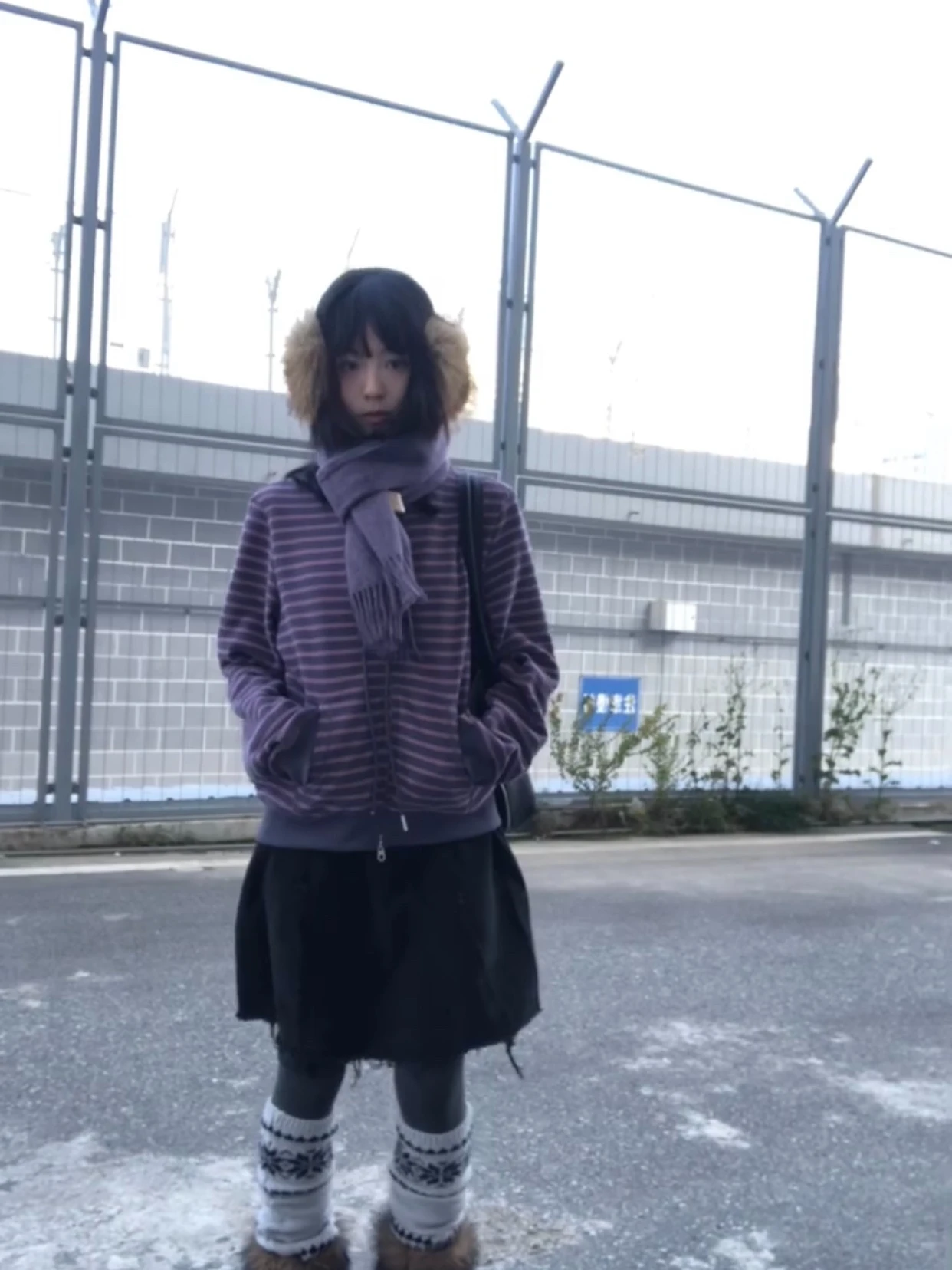 Karrram Japanese Y2k Purple Striped Cardigan 2000s Style Turtleneck Knitted Jacket Vintage Harajuku Zipper Knitwear Korean 90s