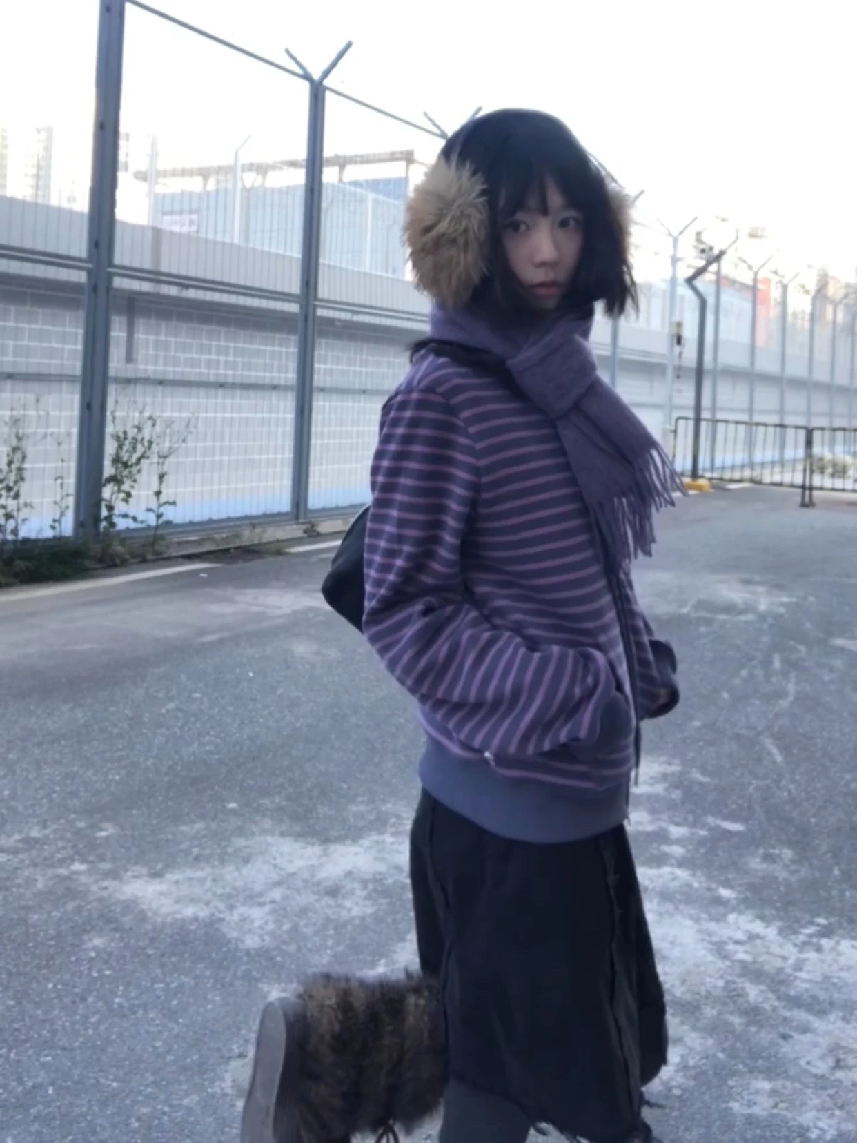 Karrram Japanese Y2k Purple Striped Cardigan 2000s Style Turtleneck Knitted Jacket Vintage Harajuku Zipper Knitwear Korean 90s