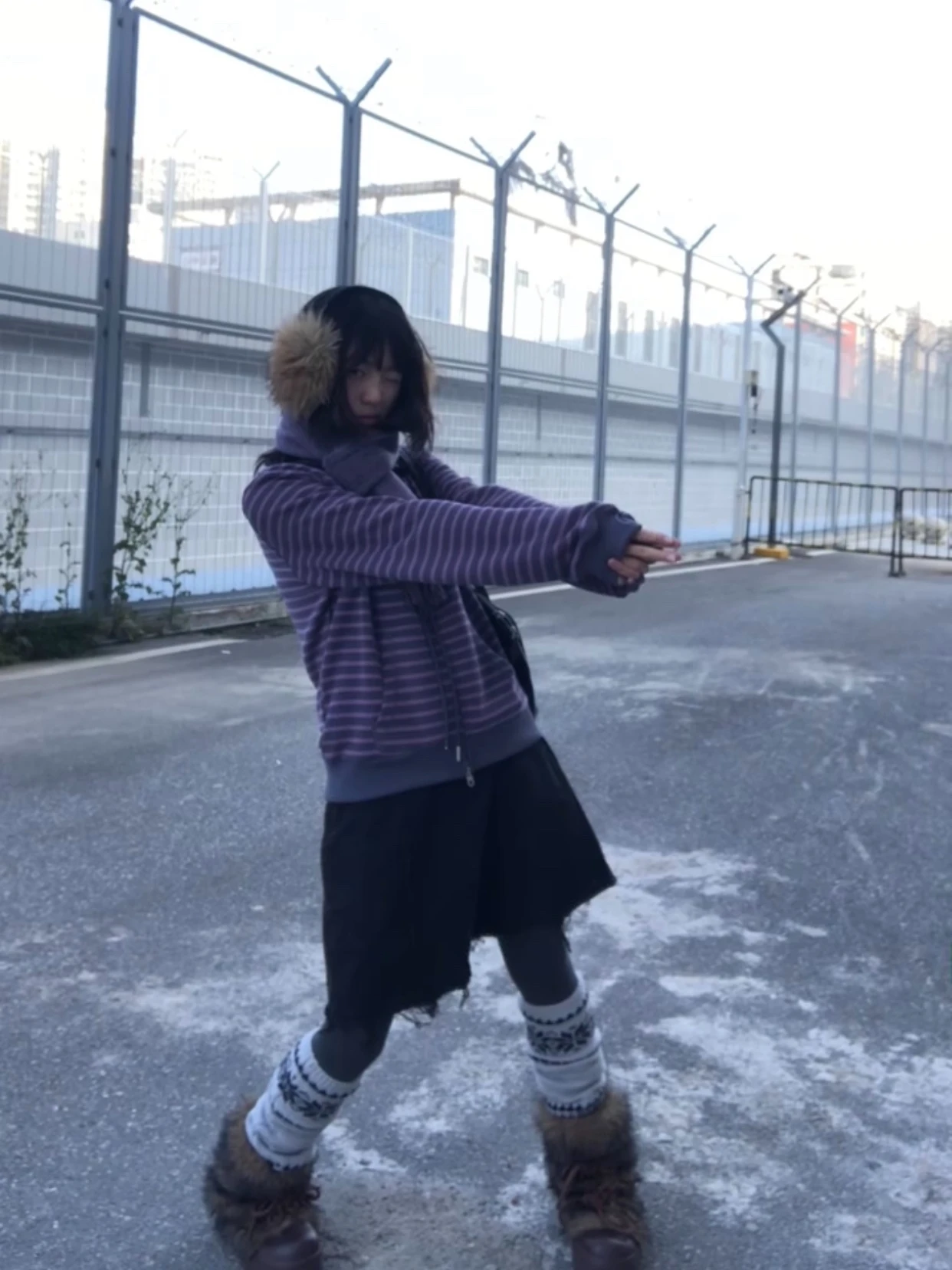 Karrram Japanese Y2k Purple Striped Cardigan 2000s Style Turtleneck Knitted Jacket Vintage Harajuku Zipper Knitwear Korean 90s