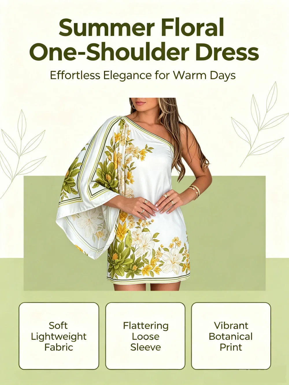 One Shoulder Batwing Sleeve Mini Dress Women Elegant Yellow Floral Print Satin Short Dress Summer Vacation Beach Party Bodycon D