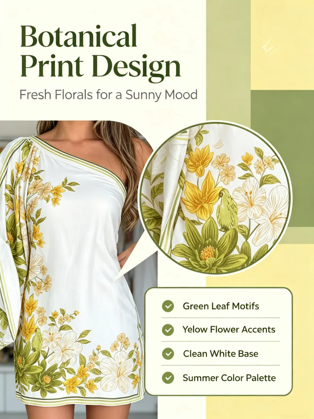 One Shoulder Batwing Sleeve Mini Dress Women Elegant Yellow Floral Print Satin Short Dress Summer Vacation Beach Party Bodycon D