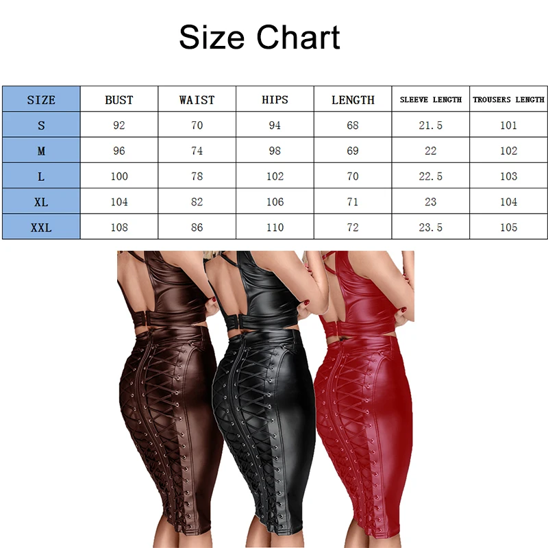 Women Gothic Faux Leather Skirt Lace Up High Waist Shart Bandaage Midi Skirt Sexy Wrap Pencil Bodycon Skirt