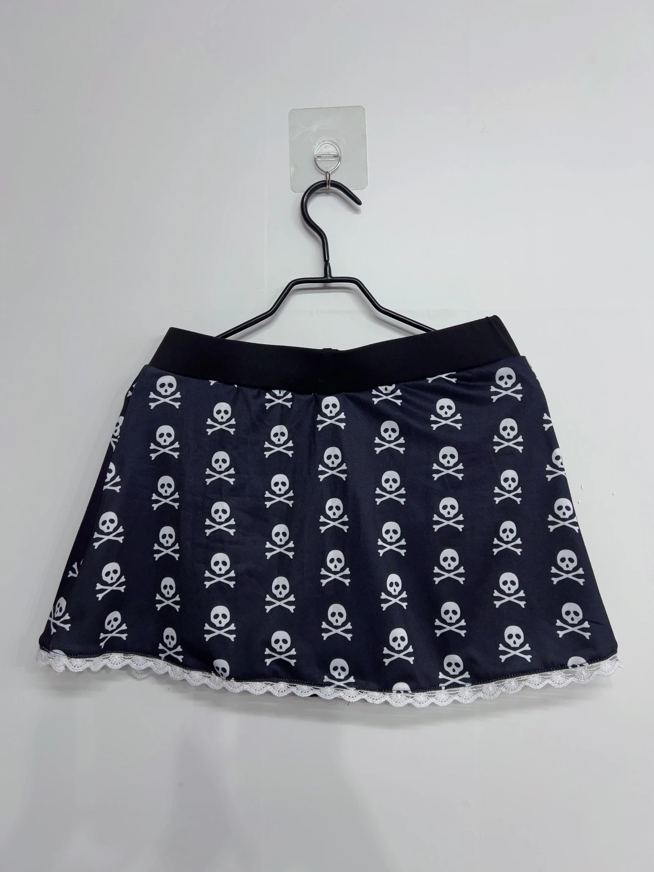 Emo Women Summer Y2K Sexy Goth Skull Print Mini Short Skirt Lace Trim Low Waist Aesthetic Acubi Punk A-line 2000s Alt Clothes