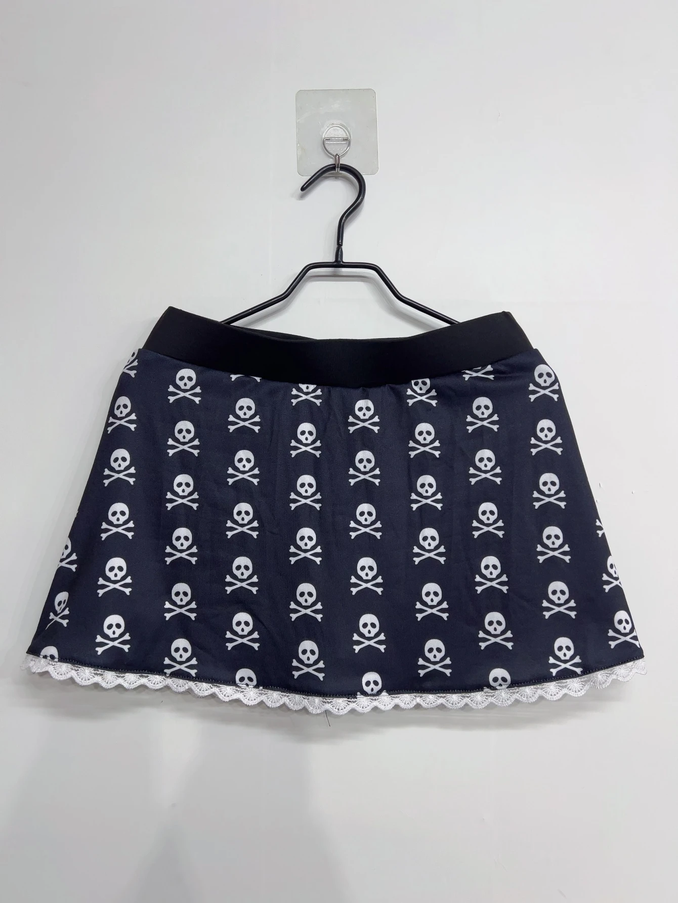 Emo Women Summer Y2K Sexy Goth Skull Print Mini Short Skirt Lace Trim Low Waist Aesthetic Acubi Punk A-line 2000s Alt Clothes