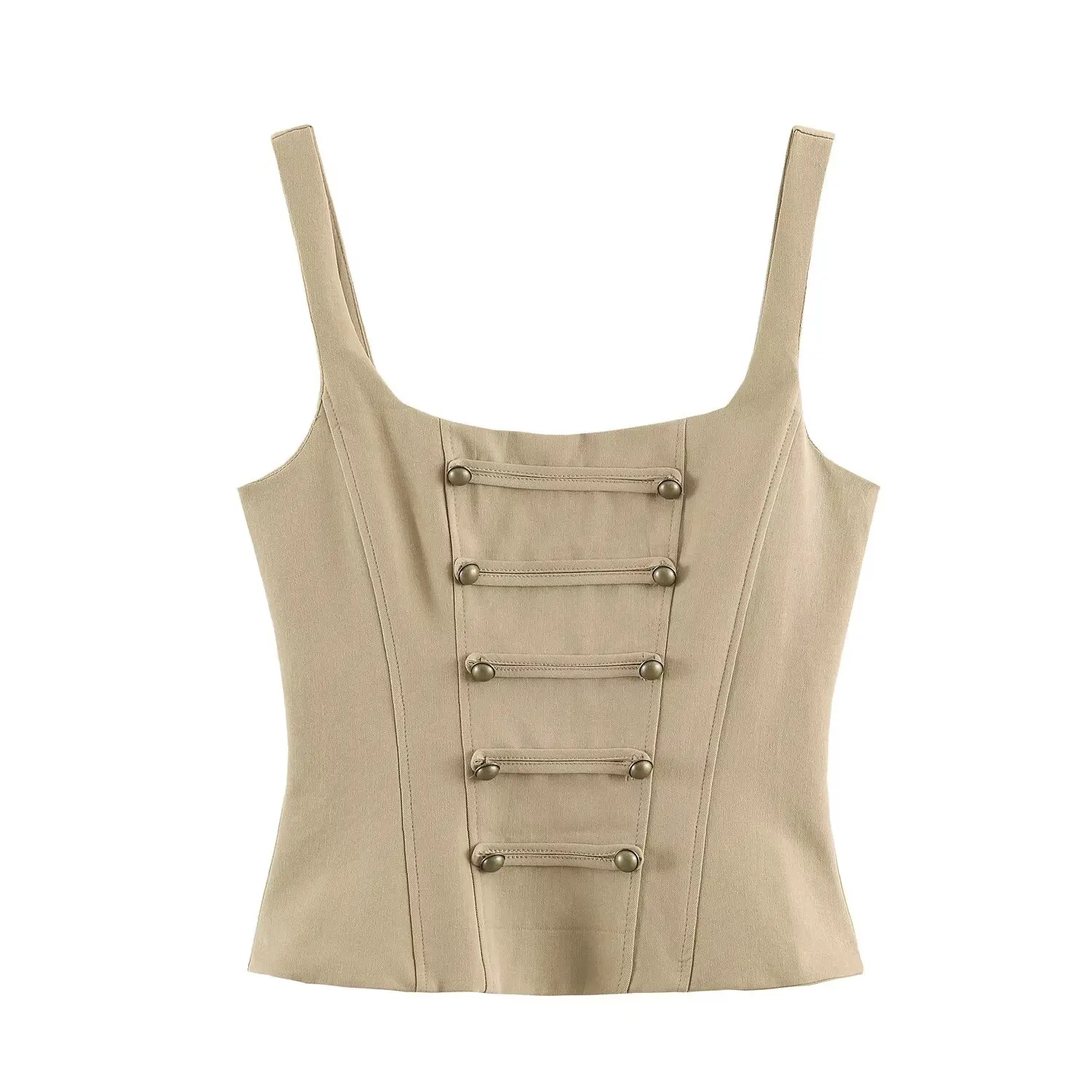 BSAY 2026 Summer New Women Vintage Cargo Camisole Top Square Neck Metal Buttons Sleeveless Slim Cropped Tank Top Y2K Casual Vest